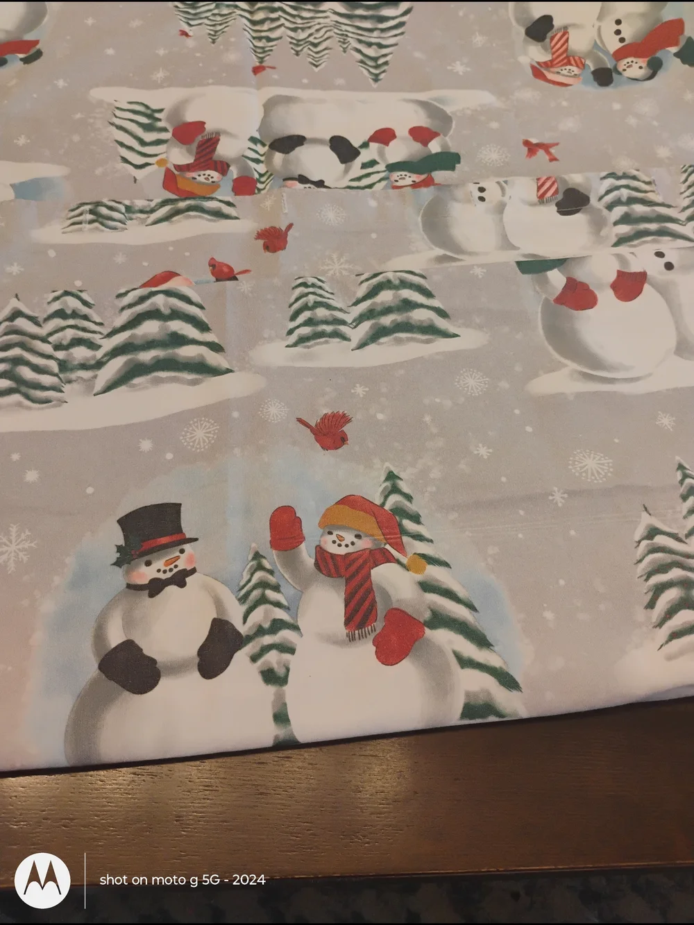 Holiday Snowman Shower Curtain- Grey with Red Accents